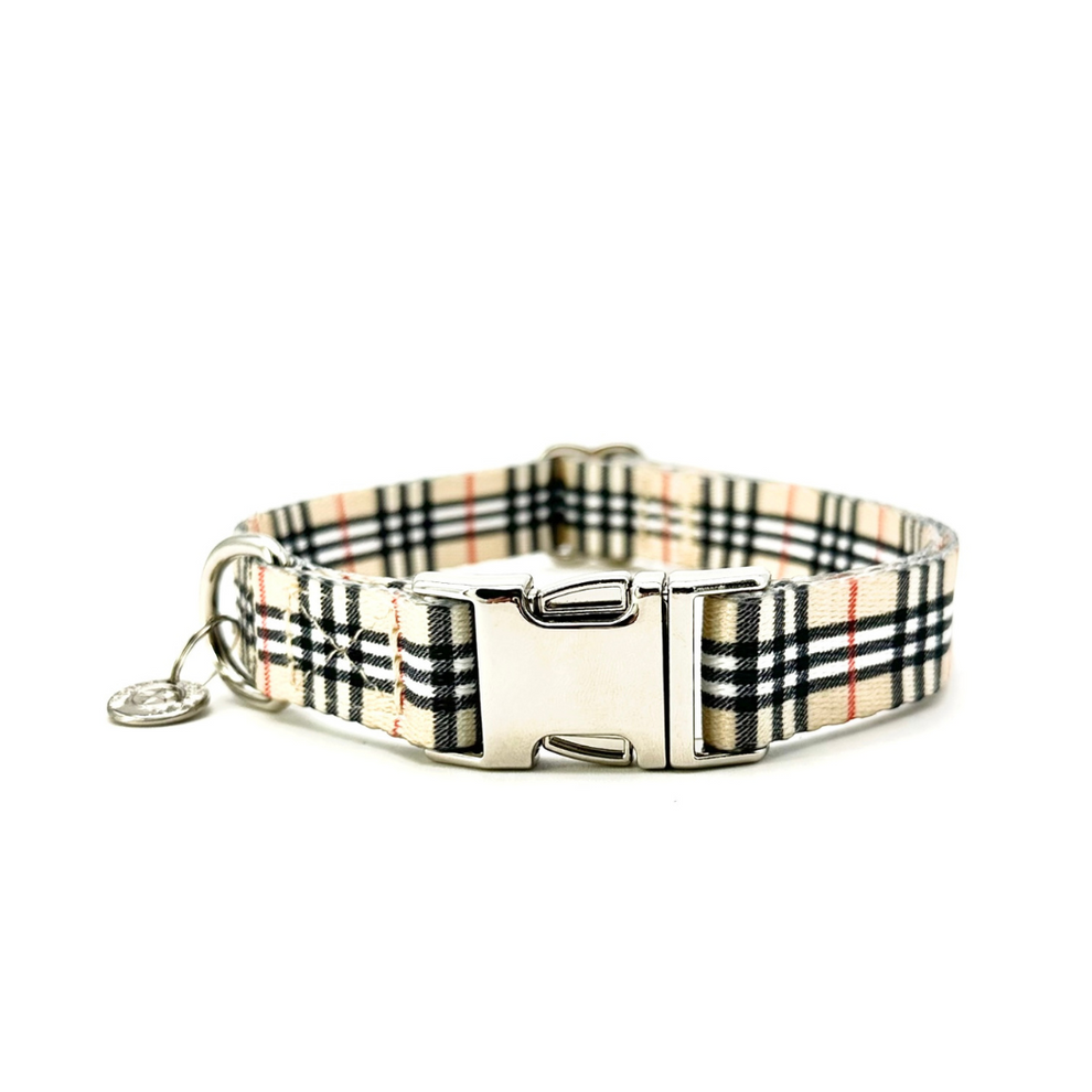 Dog Collar Beige Plaid Large