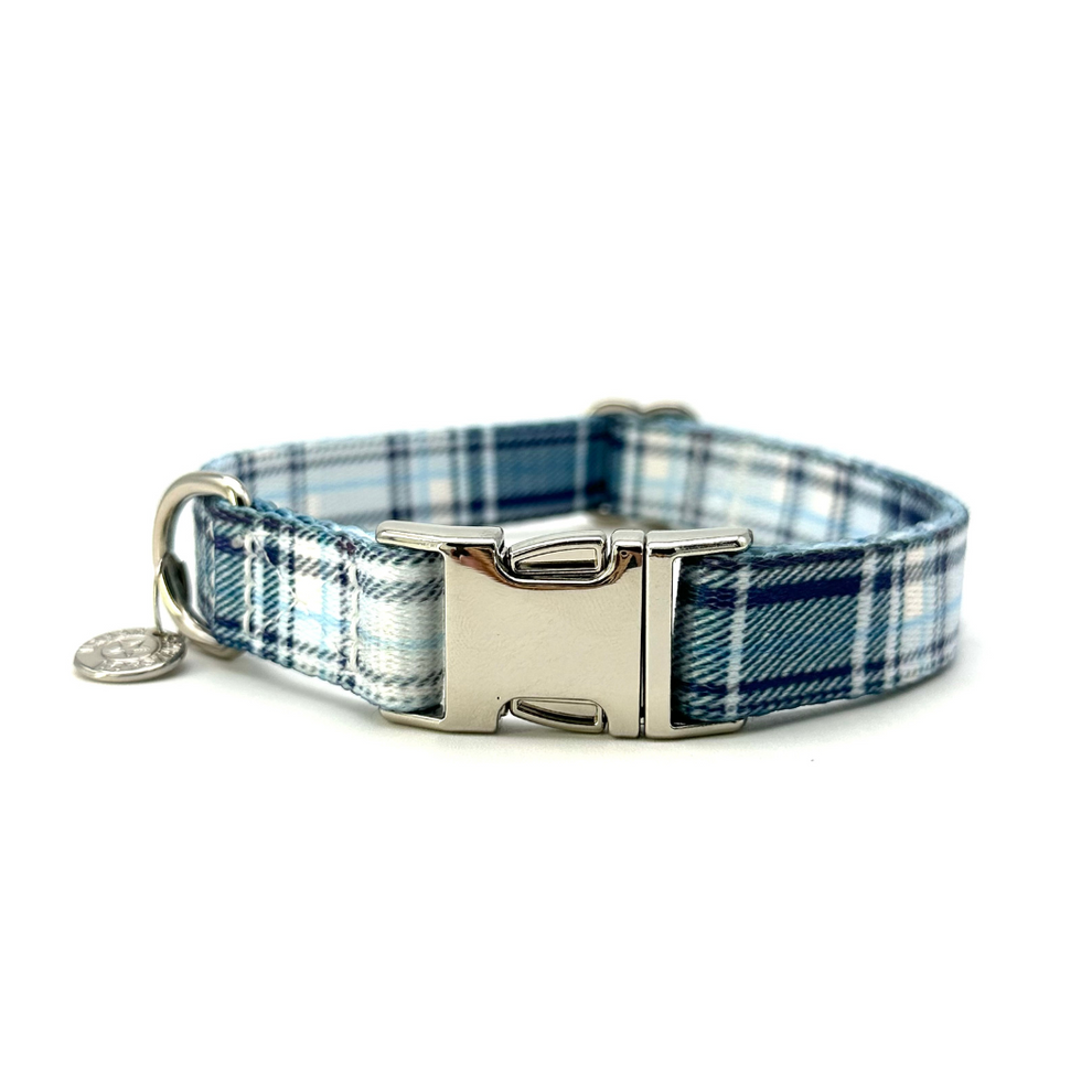 Dog Collar Blue Plaid Large